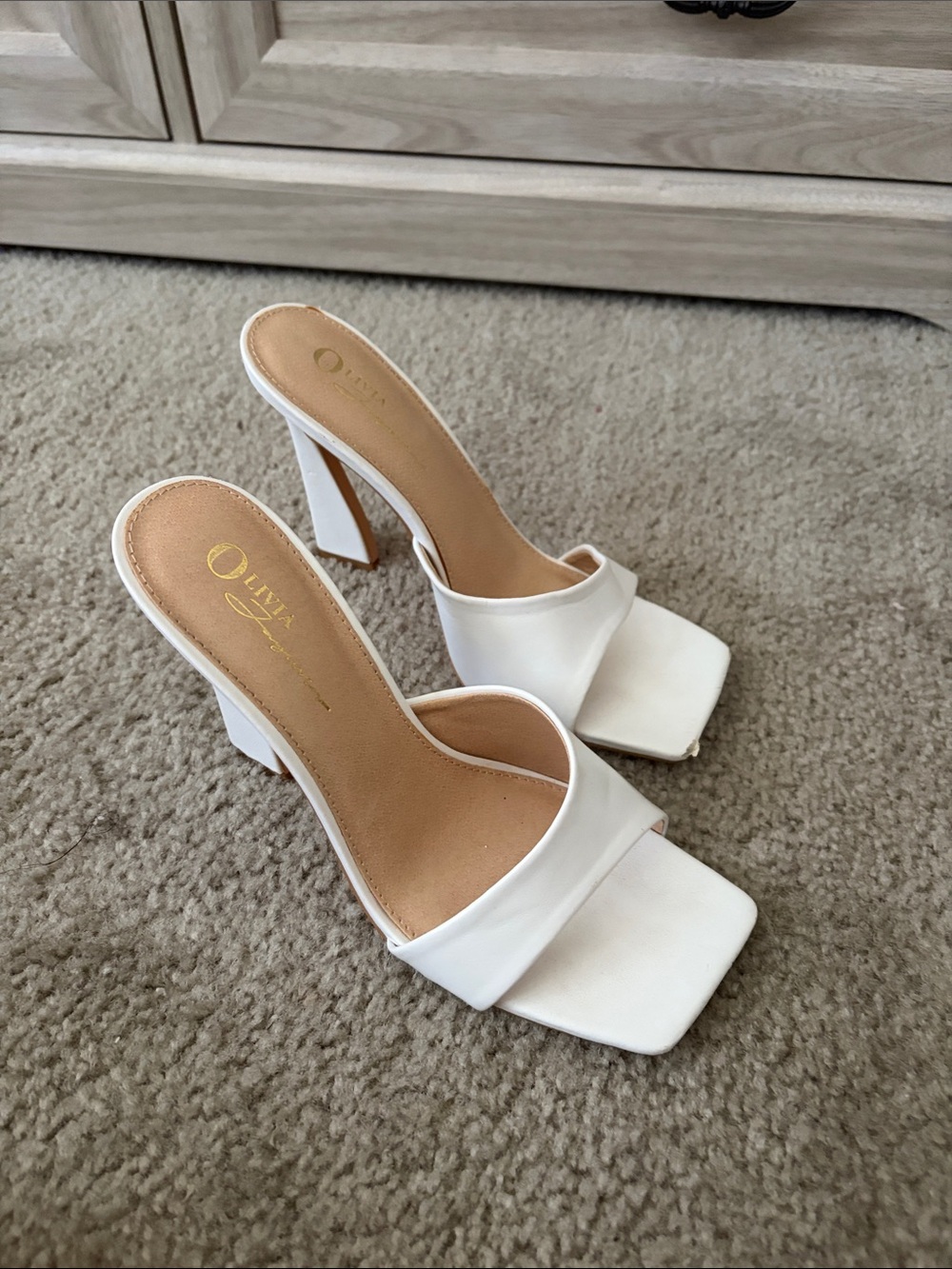Forever 21 White Square Toe Block Heel Slides